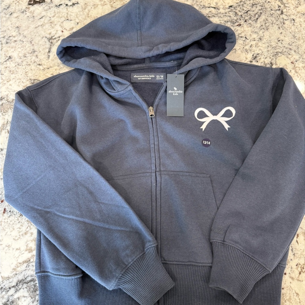 abercrombie kids navy zip hoodie with white bow
